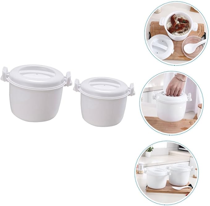 Healifty 2-Piece Microwave Rice Cooker Set Portable Food Steamer Pot Plastic Multi-Functional for Cooking Rice and Vegetables for Meal Prep and Lunch Containers