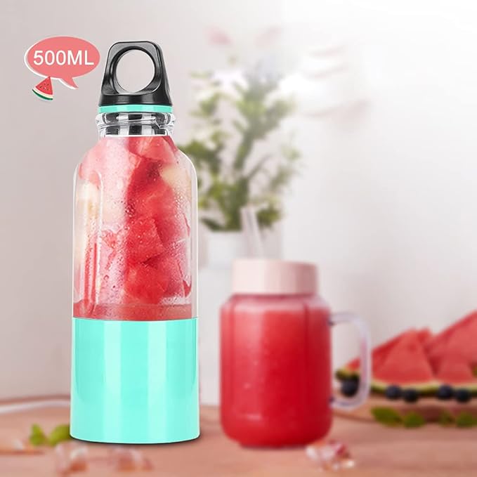 Portable Electric Fruit Cup with Two Blades Cutting Juicer Blender 2600mAh Travel Home USB Rechargeable (500ML)