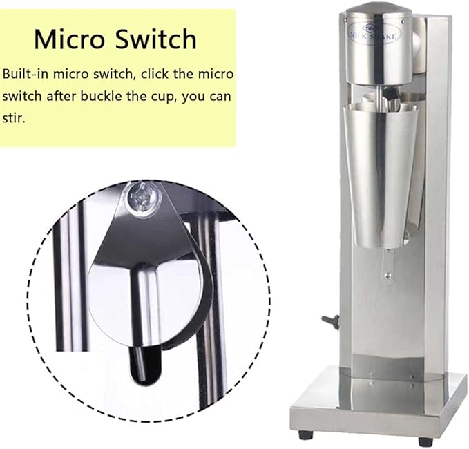 Single Head Milkshake Maker Stainless Steel Commercial Electric Ice Cream Mixer Shake Machine Smoothie Drink Blender with 750Ml Cup (180W 18000 Rpm)