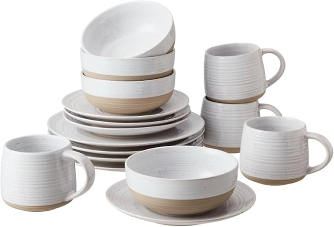 Round 16-Piece Dinnerware Set Marble Dinner Set Everyday Use Salad Plates Bowls Mugs