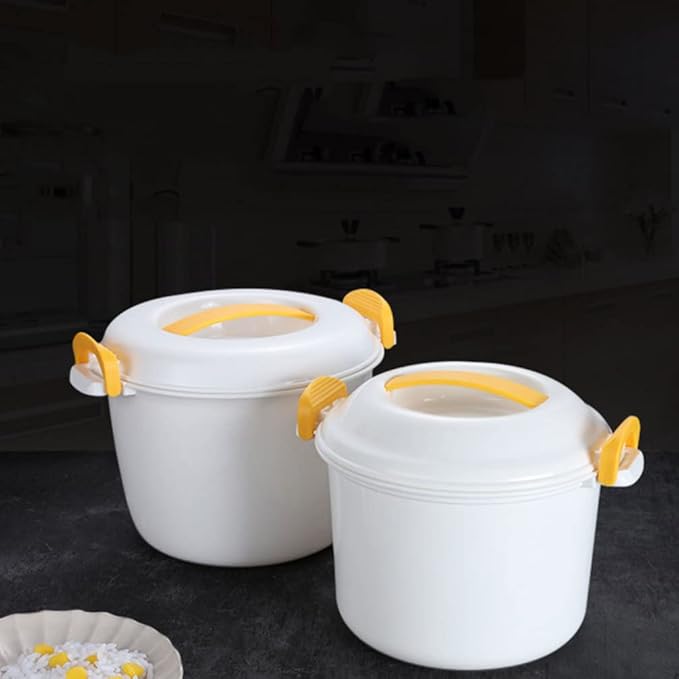 Luxshiny Microwave Rice Cooker 2-Cup Portable Rice Container Food Steamer for Home Cooking Soups Stews Pasta Compact Yellow Kitchen Appliance