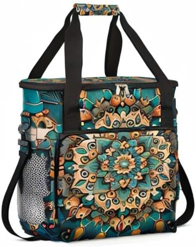 Ethnic Mandala Floral Flowers Coffee Maker Carrying Bag Coffee Machine Travel Storage Bag Compatible with K-Mini or K-Mini Plus Portable Single Serve Coffee Brewer Case with Pockets for K-Cup Pods