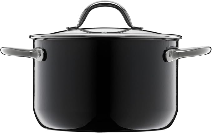 WMF Fusiontec Inspire 3-Piece Saucepan Set Black High-Tech Ceramic Induction Includes 3 Pots and 1 Glass Lid
