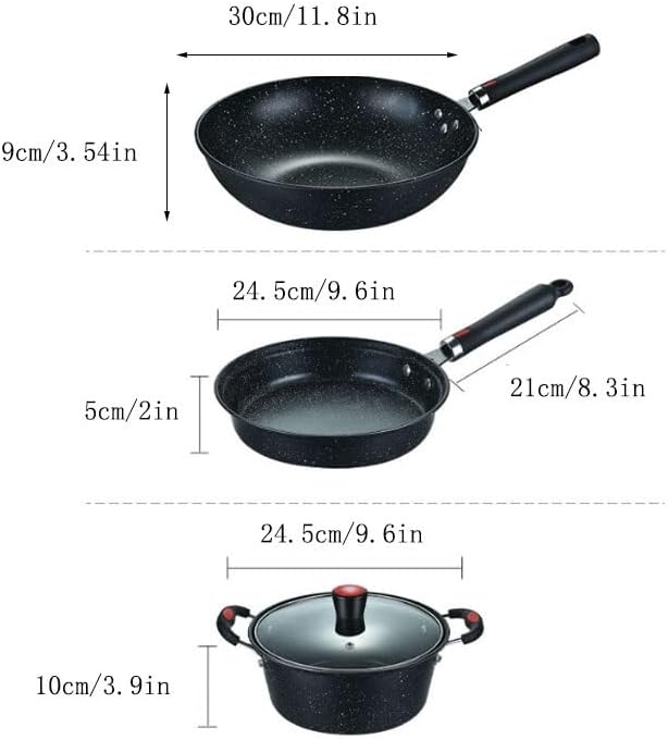 Easy to clean Household Cookware Set with Medical Stone Nonstick Three Piece Wok Saucepan Kitchen