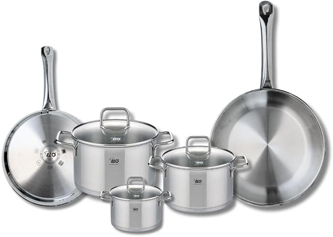ELO 9503350 Cookware Set 5 Pieces 2 Frying Pans 24 and 28 cm and 3 Saucepans 12 16 and 20 cm Elo Profi Citrine Stainless Steel Induction