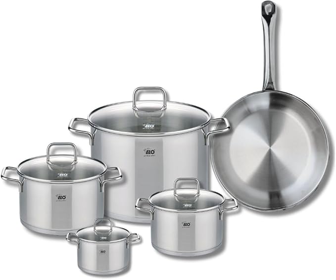 ELO 9698150 Cookware Set 5 Pieces 1 Frying Pan 28 cm and 4 Saucepans 12 16 20 and 26 cm Elo Profi Citrine Stainless Steel Induction
