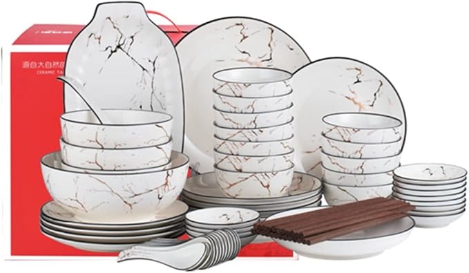 Dinner Set for 6-12 People 30-66 Piece Dinner Set Plates and Bowls Set Porcelain Tableware Sets Stylish Kitchen Dinnerware Sets for Family Party Christmas 66 pcs