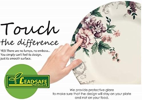 Tudor Royal 12-Piece Round Porcelain Dinnerware Set Service for 6 RosemarySummer Flowers Plates Bowls Dishes Glossy Premium Quality Dish Set Unique Pattern
