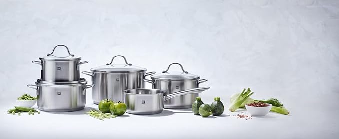 Zwilling Flow 5-Piece Cookware Set Glass Lids Suitable for Induction Cookers Dishwasher Safe Rust-Free 18/10 Stainless Steel