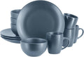 12 Piece Stoneware Dinnerware Set – Round Plates Bowls &amp Mugs for 4 Dishwasher &amp Microwave Safe Modern Matte Finish (Blue)