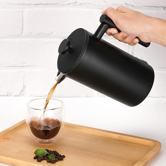 French Press Coffee Maker Double-Wall Insulated Stainless Steel 3 Level Filtration System French Press for Home and Office Black (Size : 0.75L)
