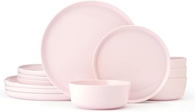 Mikasa Madison Misty Pink Bone China Dinnerware Set 12-Piece Service for 4 Includes Dinner Plates Salad Plates and Cereal Bowls Dishwasher Safe