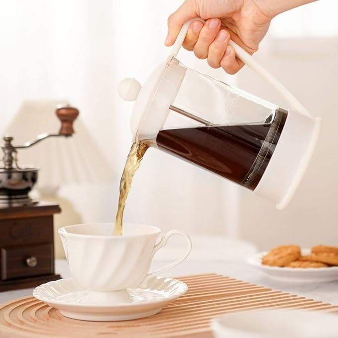 French Press Coffee Maker with Borosilicate Glass Carafe 1000ML White (Color : B)