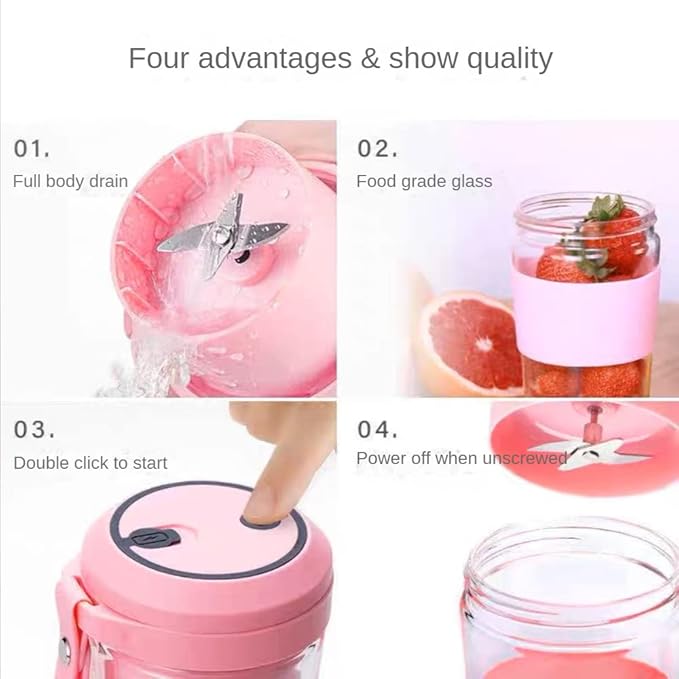 Portable Juicer - Mini Blender with USB Rechargeable Battery for Shake and Smoothies Travel Blender Portable Juicer BPA-free Material 10 Oz (Pink)