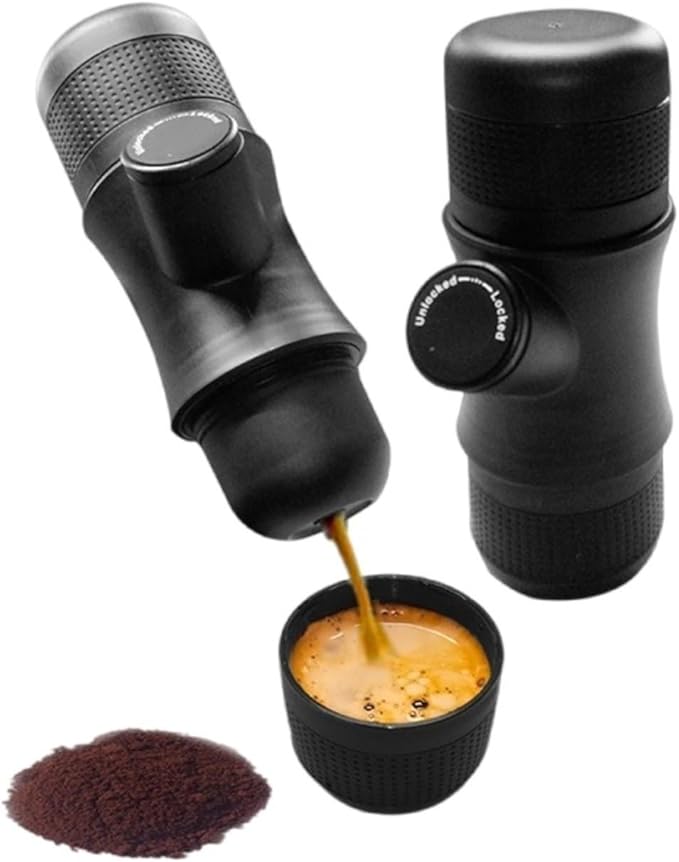 Portable efficient and practical mini hand press coffee machine portable espresso machine with one click extraction(black)