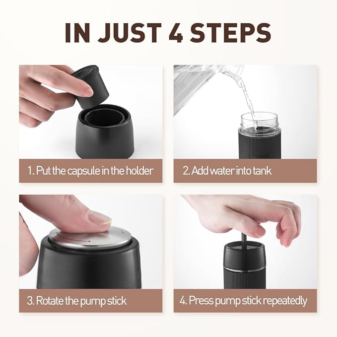 Portable Espresso Maker 18 Bar Travel Coffee Maker Hand Pressure Capsules Ground Coffee Extraction Drip Coffee Brewing Making Machine for Kitchen TravelCampingHiking