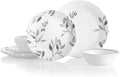 Corelle 12-Piece Vitrelle Misty Leaves Chip and Break Resistant Dinner Set Grey
