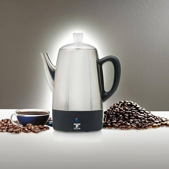 Moss &amp Stone Percolator Coffee Pot Electric 10 Cup Stainless Steel Coffee Maker. With Keep Warm Function 10 Cups Stainless Steel Percolator With Coffee Basket