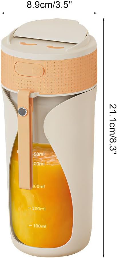 Portable Blender Cup450ml Fruit Vegetable Blender Cup with 6 Blades &amp Automatic Power Off for Kitchen Travel Office Sport Gym Camping