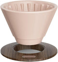 Pour Over Coffee Maker Ceramic Filter Dripper With Walnut Collar Reusable Cone Drip Holder For Travel(Pink)