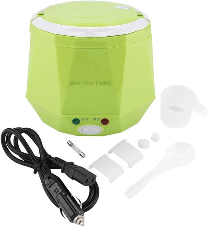 1.3L 12V 100W Electric Lunch Electric rice cooker Box Mini USB Rice Cooker Removable Food grade Double safety buckle Cook riceporridge nutritious eggswarm dishes For Home Car Truck Outdoor(Green)