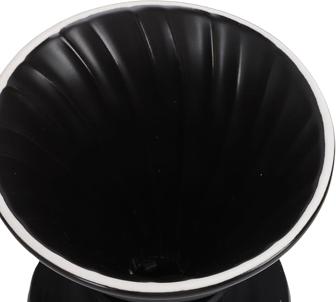 Premium Ceramic Pour Over Coffee Dripper - Heat Immersion Cone Brewer with Filter Holder for Home Office &amp Travel Use Ideal Coffee Maker for Daily Brewing (Black)