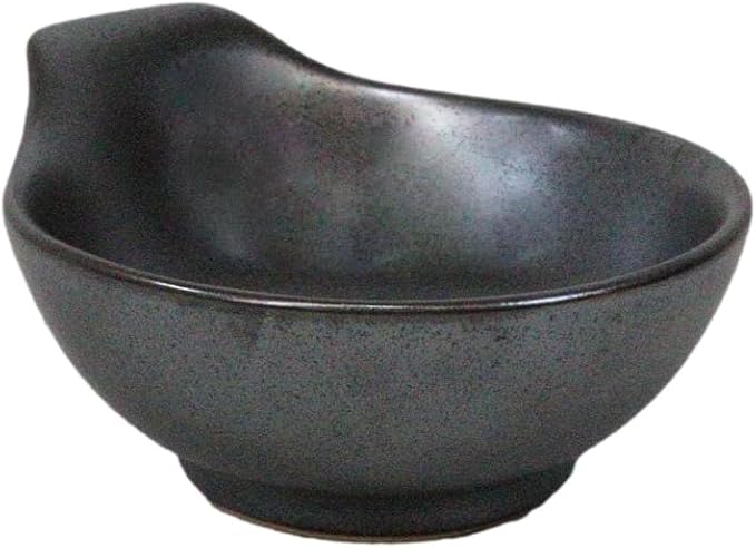 Ebros Gift Iron Black Clay Underglaze Technique Tetsu Kesho Porcelain Dinnerware Kitchen Set Asian Japanese Restaurant Supply (Set of 5 Soup Appetizer Dessert Sauce Shallow Bowls With Handle)