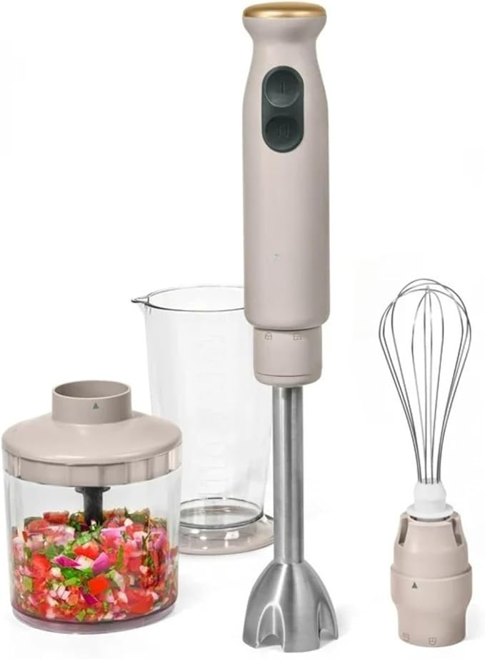 Cordless Hand Blender with 2-Cup Chopper Whisk &amp Large Measuring Cup Perfect for Cooking Smoothies Sauces Purees and Meal Prep (Porcini Taupe)