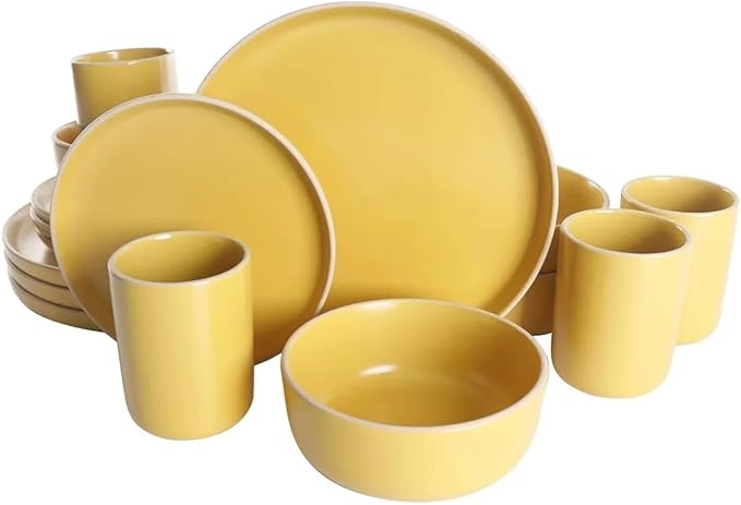 Color Matte 16-Piece Round Stoneware Dinnerware Set Dinner Plates and Dishes Kitchen Items