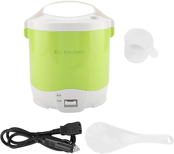 AYNEFY Portable Electric Rice Cooker 1.6L Multifunctional Food Warmer with Nonstick Coating 180W 24V for Office Travel and Camping Rice Cooker (Green)