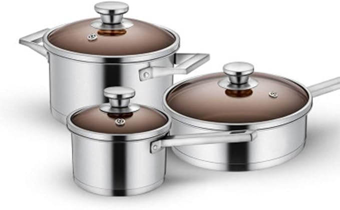 Frying Pan and Saupan Set with Lids Stay Cool HandlesStainless Steel Pan Set 3 PieSuitable for a Variety of stoves Including Induction cookers Cookware Set