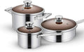 CookwareFrying Pan and Saucepan Set with Lids Stay Cool HandlesStainless Steel 3 PieceSuitable for A Variety of Stoves Including Induction Cookers