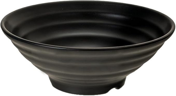 Ebros Gift Contemporary Ridged Matte Black Melamine Series Dinnerware Serveware Kitchenware Set Japanese Chinese Restaurant Supply (Pack Of 6 Large Round Ramen Soup Pasta Salad Bowls 48oz)