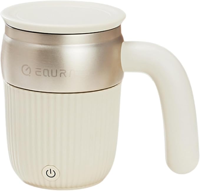EQURA Automatic Self Stirring Coffee Mug Rechargeable Megnetic Auto Mixer Cup 15oz for Coffee/Milk/Tea/Cocoa for Home/Travel/Office Gifts for Birthday/Christmas (White)