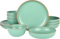 12-Piece Melamine Dinnerware Set – Double Bowl Lightweight Shatter-Resistant Plates and Bowls with Matte Finish – Dishwasher Safe Outdoor and Everyday Dining Set (Green)