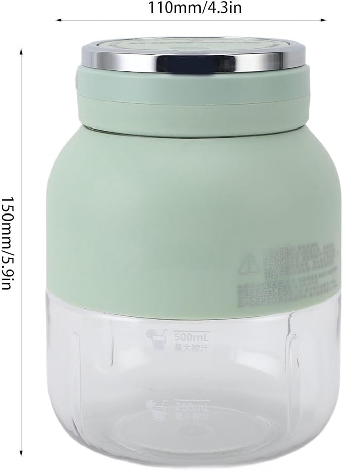CCYLEZ Blender Cup Automatically Close Portable Electric Juicer Blender Dual Use with Double Lid for Outdoor (Light Green)