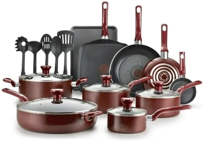 20-Piece Non-Stick Cookware Set with Thermo-Spot Heat Indicator - Red | Durable Easy-Clean Kitchen Essentials
