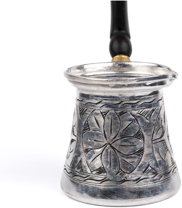 Copper Coffee Pot Set 3 Piece Floral Carved Tin Lined Traditional Turkish Coffee Maker Silver Color One Size - Silver One Size