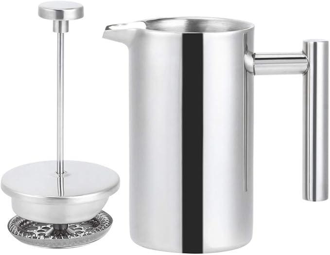Topyond Stainless Steel French Press Coffee Maker 350ml Thermal Insulated Double Deck Plastic NO for Camping Home and Travel