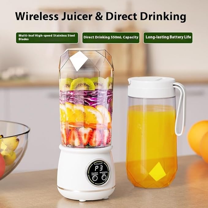 Portable Blender 550ML Juicer Cup with Drinking Lid Rechargeable 3-Speed Smoothie Maker for Ice Crushing Fruits Vegetables Travel Juice Bottle(Green)