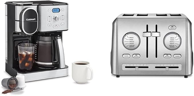 Cuisinart Coffee Maker 12-Cup Glass Carafe Automatic Hot &amp Iced Coffee Maker Single Server Brewer Stainless Steel SS-16 &amp CPT-640P1 4-Slice Custom Select Toaster Stainless Steel
