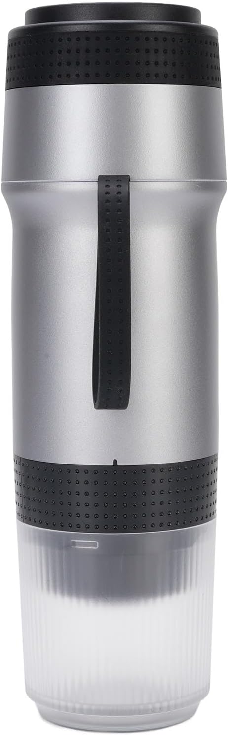 Portable Coffee Maker 304 Stainless Steel Automatic Small Capsule Coffee Maker for Outdoor Car Travel Camping Operating Rich Flavor Extraction Premium Material Ideal (Silver)