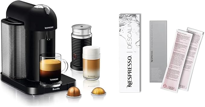 Nespresso Vertuo Coffee and Espresso Maker by Breville Matte Black with Aeroccino Milk Frother Descaling Kit