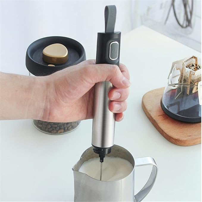 Milk Frother Electric Foamer Handheld Stainless Steel Coffee Tool Cappuccino Maker Hot Chocolate Stirrer Portable Blender(Blue)