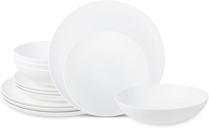 Stone Lain Taglio 12-Piece Dinnerware Set Bone China Matte White