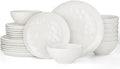 Famiware Dinnerware Sets for 8 Ocean Round 24-Piece Kitchen Plates and Bowls Sets Microwave and Dishwasher Safe Scratch Resistant Matte White