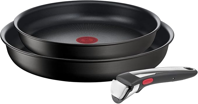 Tefal Ingenio Unlimited ON 3 piece Non-Stick Induction Pan Set 24 &amp 28 cm Frying Pans 1 Removable Handle Easy Cleaning Heat Indicator Black L3959143