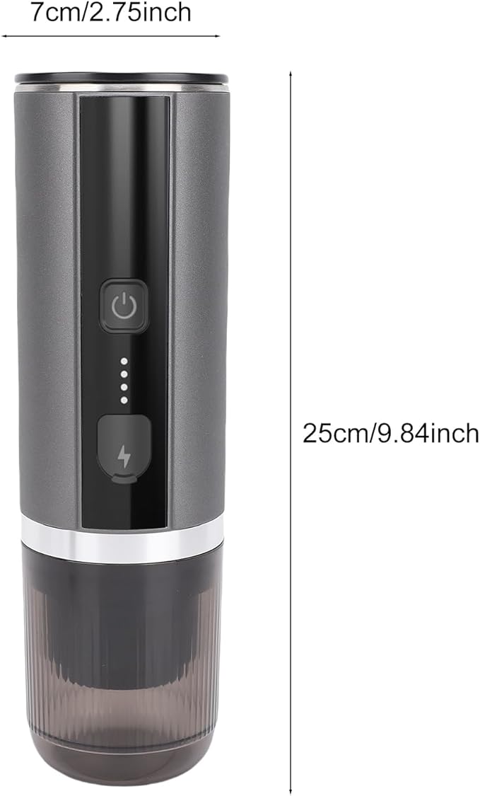 Portable Capsule and Ground Coffee Machine Rechargeable Cordless Coffee Maker 20Bar Pump Pressure 92°C Extraction Perfect for Home and Outdoor Use (Gray)