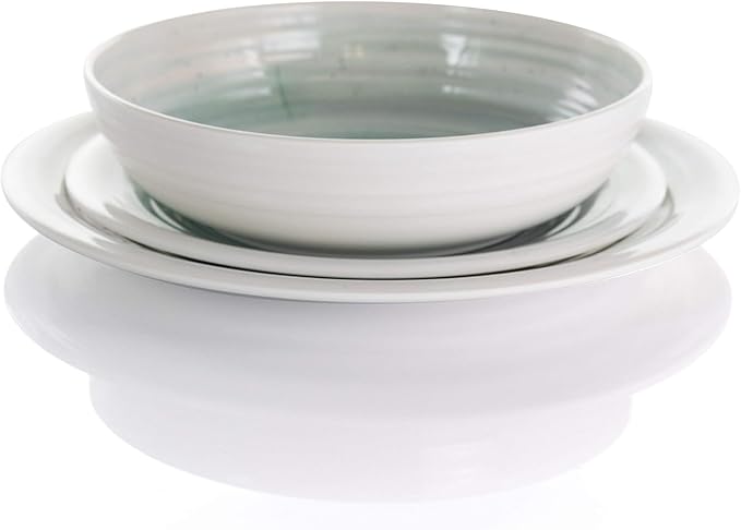 12 Piece Lightweight Melamine Dinnerware Set – Shatter-Resistant Dish Set for 4 with Plates and Bowls – Outdoor &amp Indoor Unbreakable Dinnerware (Light Blue)