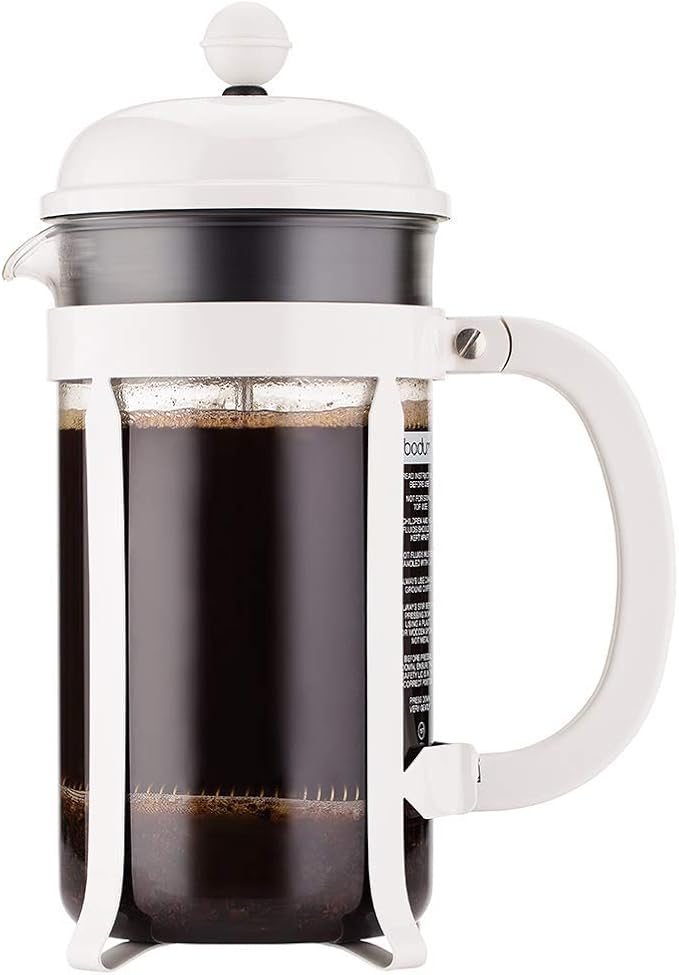 Bodum 34oz Chambord French Press Coffee Maker High-Heat Borosilicate Glass Stainless Steel White – Made in Portugal